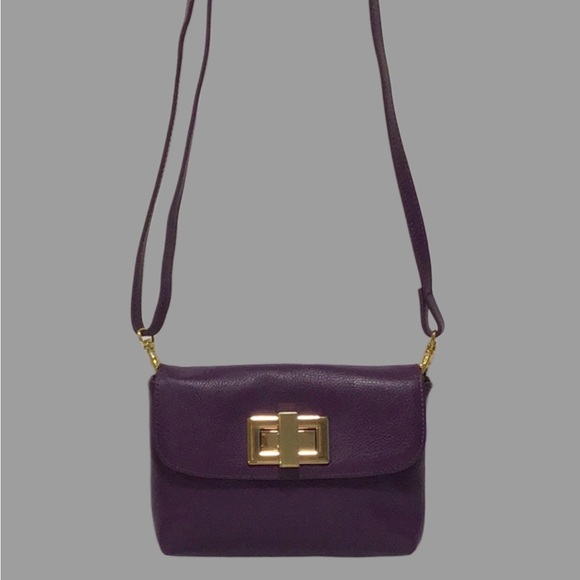 ROWALLAN of Scotland Purple Handmade Leather Mini Turn Key Crossbody Clutch - Picture 4 of 12